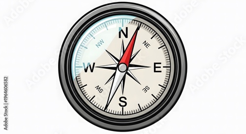 Free Download Traditional magnetic compass with red needle pointing north on clean white background top. - GFXLoad
