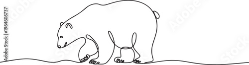 One Line Drawing of a Polar Bear on White animal wildlife