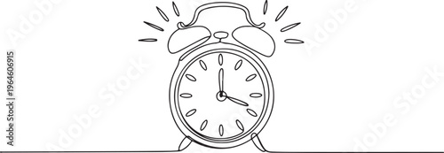 Continuous line art of a ringing alarm clock time wake up