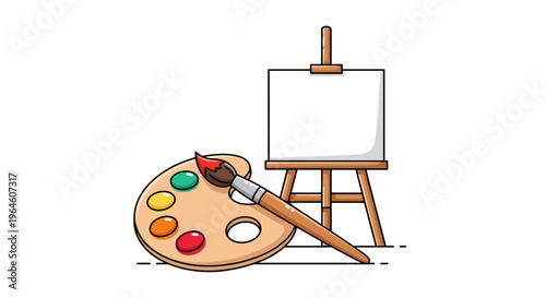 Paintbrush on a colorful palette.