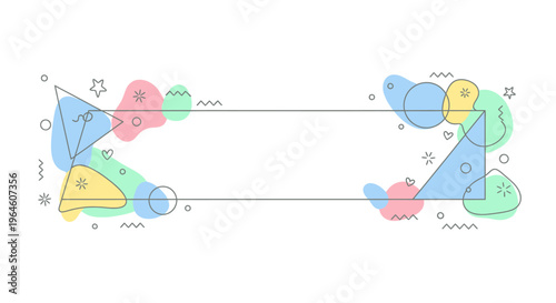 Colorful geometric shapes connected lines.