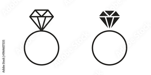 Diamond ring icons vector silhouette set. thin line icon pack.