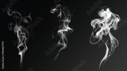 White smoke effects isolated on transparent background, realistic vapor