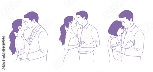 Couple illustrations for decorating wedding invitations. Two elegant couples ballroom style ideal for wedding invitations, event posters, or dance-themed vector