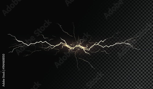 A bright yellow lightning bolt isolated on a transparent background