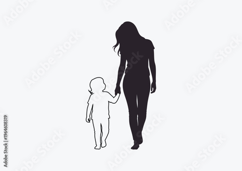 Mother and child holding hands silhouette