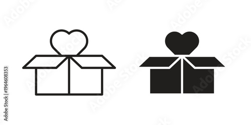 Donation box icons vector silhouette set. thin line icon pack.