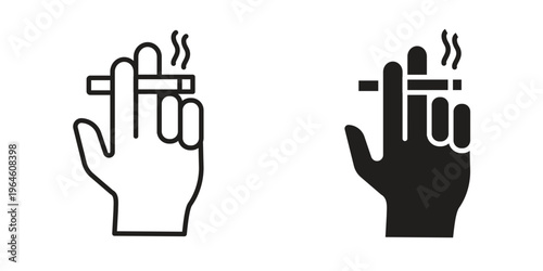 Hand holding cigarette icons Black symbol on transparent background. EPS10