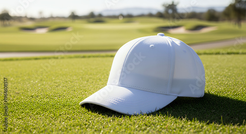 Blank white golf hat mockup on a golf course hat mockup mockup cap hat template fashion clothing baseball front sport isolated blank