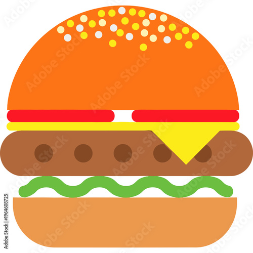 A delicious food illustration of a burger with cheese on a plate indoors.
