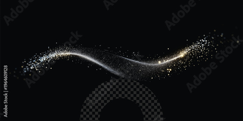 Sparkling particles isolated on black background with transparent overlay