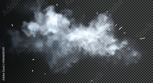 White smoke isolated on transparent background with particles