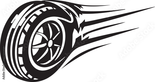 Racing tire vector, speeding wheel icon, black tire illustration, motion graphics element