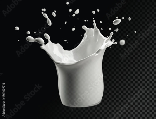 A realistic milk splash isolated on transparent background with high speed liquid motion