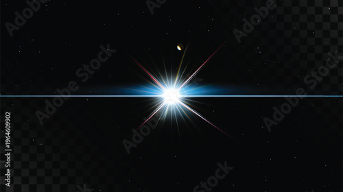 A bright light beam isolated on transparent background with lens flare effect