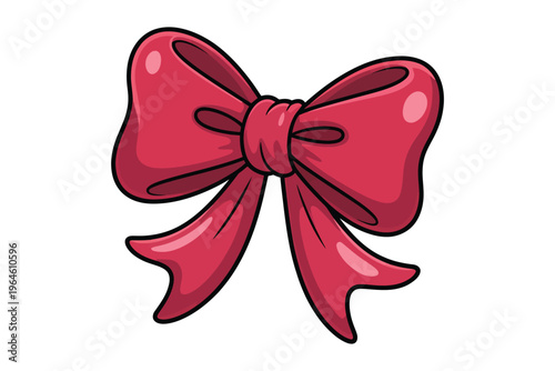 A vibrant digitally illustrated red bow with shaded details and a cartoon style perfect for designs on transparent background high-quality professional detailed.