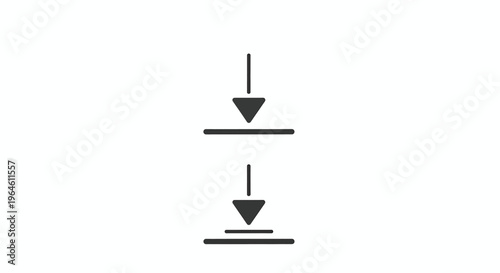 Downward arrow indicator signifying descent or reduction with line symbol representing pressure point and indication of impact or contact with ground below.