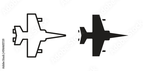 Fighter jet icons vector silhouette set. thin line icon pack.