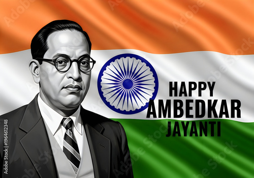 Dr. B.R. Ambedkar Portrait with Indian Flag and 