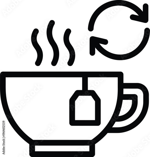 Steaming tea cup with teabag and recycling symbol vector graphic