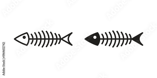 Fish bones icons vector silhouette set. thin line icon pack.