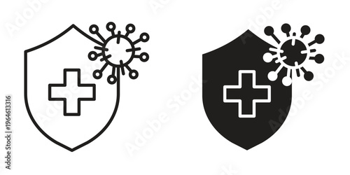 Shield virus icons Black symbol on transparent background. EPS10