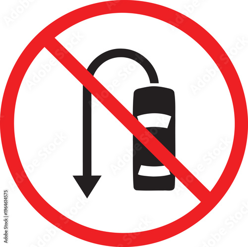 No U-turn traffic sign showing a top view silhouette of a car following a curved arrow path with a strike-through, symbol for restricted road maneuvers and safety.