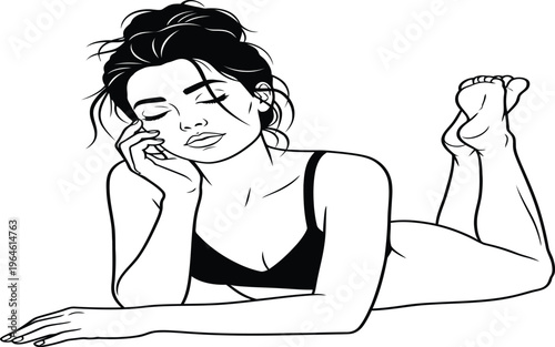 Relaxed woman in lingerie lying on her stomach