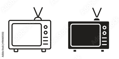 Tv retro icons Black symbol on transparent background. EPS10