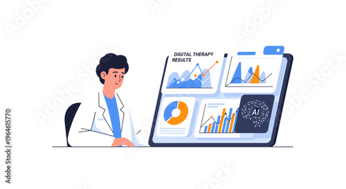Doctor Analyzing Digital Therapy Results with AI and Data Visualization