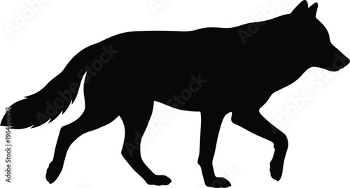 Black silhouette of a wolf walking to the right side