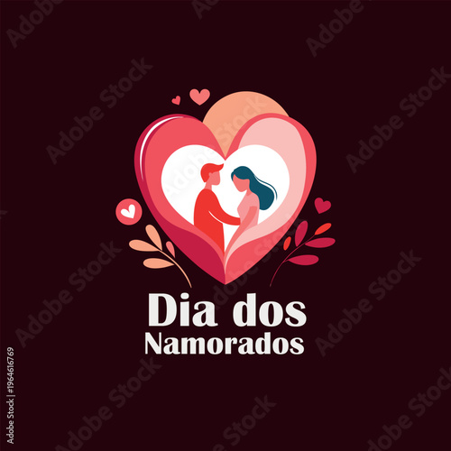A heart with a couple inside and the words dia dos namorados
