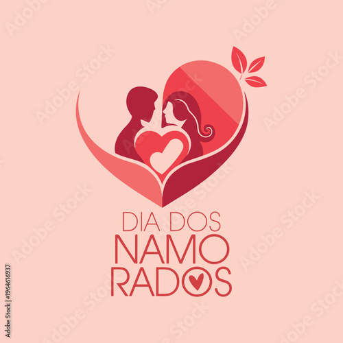 Dia dos namorados logo with heart and couple