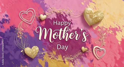 Mother's Day Greeting with Hearts and Florals