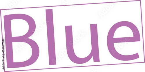 Blue word written in purple font inside a tilted rectangular frame