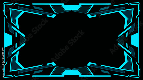 Futuristic blue frame with sharp angles and a black background