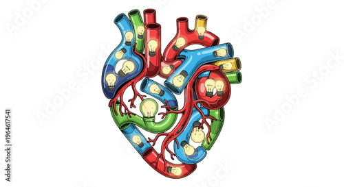 Conceptual Heart Filled with Light Bulbs Symbolizing New Ideas Creativity and Vitality Represents Innovation Inspiration and Bright Future Prospects