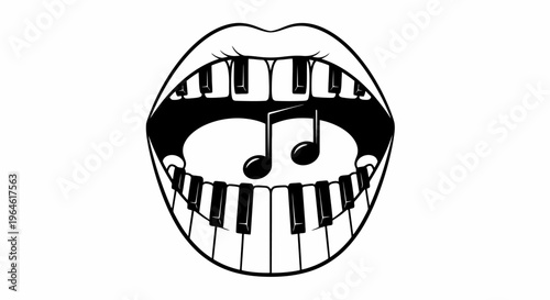 Musical Expression Mouth with Piano Keyboard Teeth Vector Graphic for Music Design and Creative Concepts Emphasizing Singing and Sound