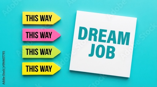 Road to dream job concept. a path with several options pointing towards a desired career