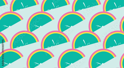 Cute colorful rainbow slice seamless pattern on light blue background fun vector design element for sweet summer kids apparel nursery decor textile wrapping paper and playful fabric