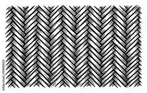 Herringbone woven pattern with zigzag texture in vintage woodcut style