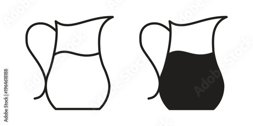 Jug icons vector silhouette set. thin line icon pack.