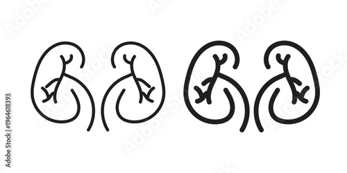 Kidneys icons vector silhouette set. thin line icon pack.