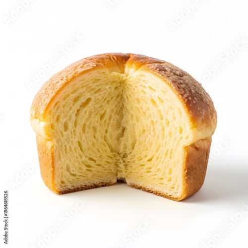 Halved Brioche Bread Loaf on White Background