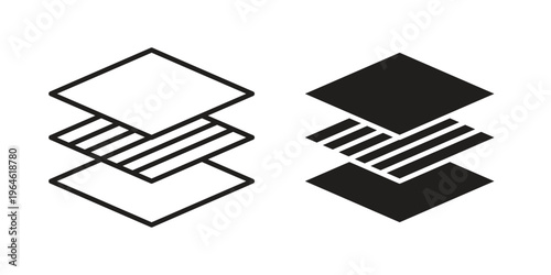 Land layers icons vector silhouette set. thin line icon pack.
