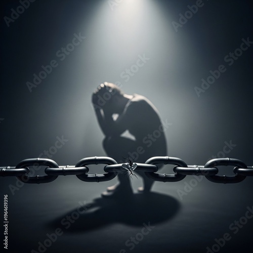 Human Shadow Behind Chain Mental Barrier Concept