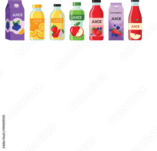 Set of fruit juice bottles and cartons with different flavors isolated on white background beverage vector illustration collection