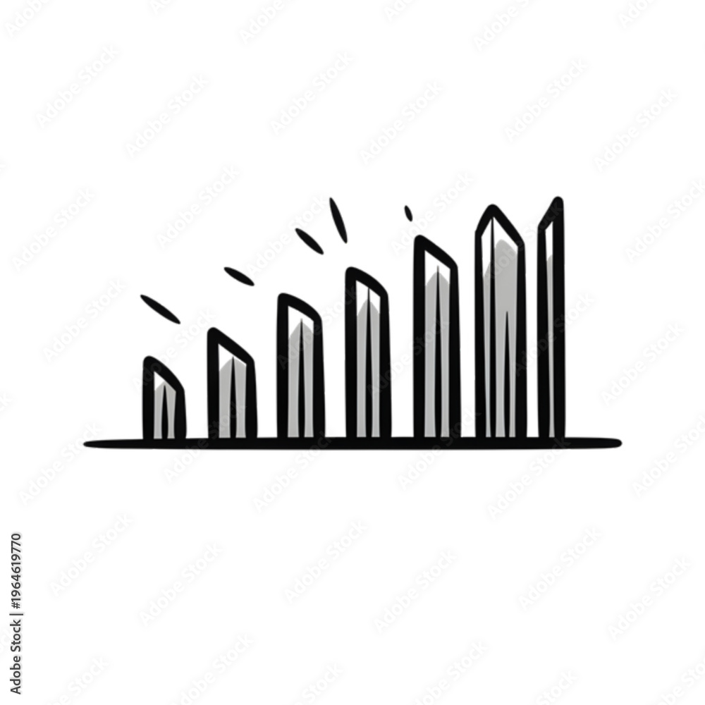 Obraz premium Growth Bar Chart Data Progress Icon Vector Illustration, A rising vector bar chart of grey columns on a simple line base, illustrating growth, data progress, or success visualization, 