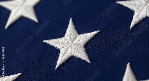 Stars and stripes pattern on an American flag showing details of the stars in a close-up shot during a daytime setting