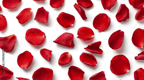 Red rose and scattered petals on crisp white bedsheets, creating an intimate, elegant scene that evokes love, passion